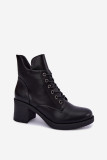 Schnürbare gefütterte Stiefelette mit Blockabsatz, schwarz