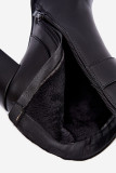Gefütterte Stiefelette mit Blockabsatz und Zierde, schwarz