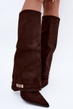 Gefütterte Stiefel mit umgeschlagenem Schaft und Absatz, braun