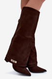 Gefütterte Stiefel mit umgeschlagenem Schaft und Absatz, braun