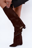 Gefütterte Stiefel mit umgeschlagenem Schaft und Absatz, braun