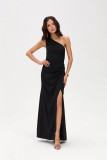 Schwarzes Maxi-Kleid mit Schlitz und One-Shoulder-Design