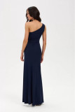 Maxikleid in Dunkelblau mit Schlitz und One-Shoulder-Design