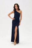 Maxikleid in Dunkelblau mit Schlitz und One-Shoulder-Design