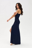 Maxikleid in Dunkelblau mit Schlitz und One-Shoulder-Design