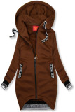 Sportliche Sweatjacke in lange Form braun