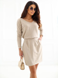Beige einfache Kleid mit langen Ärmeln