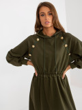 Khaki Midi ausgestellte Sweatkleid mit Knöpfen