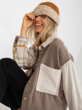 Beige zweifarbige Oversize-Hemd mit Karomuster