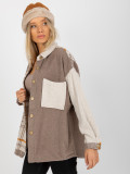 Beige zweifarbige Oversize-Hemd mit Karomuster