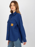 Dunkelblaue Wollbluse mit Taschen