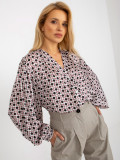 Ecru-rosafarbene Bluse mit Druck und weitem Ärmel