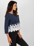 Elegante kurze Bluse mit 3/4-Ärmeln in Marineblau