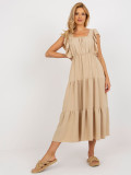 Beige Midi-Kleid mit Volant