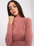 Rosa figurbetonte Strickpullover mit Rollkragen