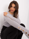 Grau klassischer Pullover mit Knöpfen an den Ärmeln