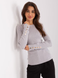 Grau klassischer Pullover mit Knöpfen an den Ärmeln