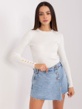 Ecru klassischer Pullover mit Rundhalsausschnitt