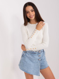 Ecru klassischer Pullover mit Rundhalsausschnitt