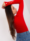 Roter Damenklassiker Pullover mit Knöpfen