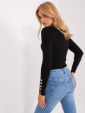 Schwarzer klassischer Pullover mit Knöpfen an den Ärmeln
