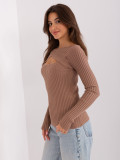 Helle braune Damenklassiker Pullover mit Ausschnitt