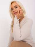 Helle beige Damen Pullover in Übergröße mit V-Ausschnitt