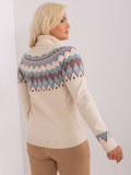 Helle beige Damen Pullover in Übergröße mit geometrischem Muster