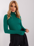 Grüner figurbetonter Strickpullover mit Rollkragen