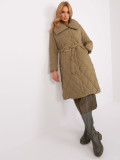 Khaki lange Winterjacke mit Steppung