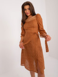 Beige ausgestellte Kleid mit Stickerei