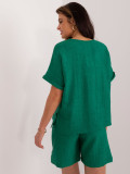 Dunkelgrünes Damen Sommer Set mit Bluse und Schlitzen