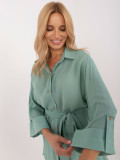 Bequeme pistazienfarbene Bluse mit 3/4-Ärmeln