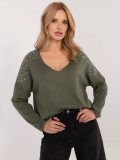 Eleganter khaki Pullover mit Applikation