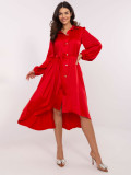 Asymmetrisches rotes Kleid mit langen Ärmeln