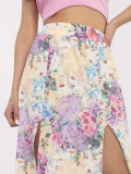 Beige Midi-Rock mit Blumenmuster