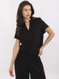 Elegante schwarze Bluse mit V-Ausschnitt