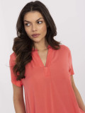 Korallenbluse mit V-Ausschnitt