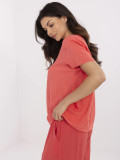 Korallenbluse mit V-Ausschnitt