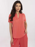 Korallenbluse mit V-Ausschnitt
