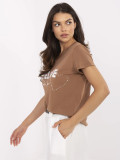 Beige T-Shirt mit Applikation und Strasssteinen