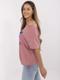 Stylisches T-Shirt mit Applikation in Dunkelrosa