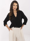 Elegante schwarze Bluse mit 3/4-Ärmeln