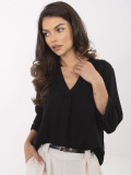 Elegante schwarze Bluse mit 3/4-Ärmeln