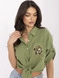 Stilvolle khaki Bluse mit 3/4 Ärmeln