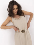 Beige Maxikleid mit Gürtel