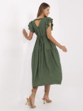 Khaki ausgestellte Kleid mit V-Ausschnitt