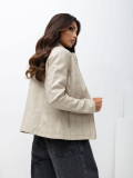 Beige Übergangsjacke aus Kunstleder mit Stehkragen