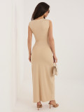 Beiges ärmelloses Midi-Etuikleid