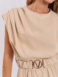Beiges ausgestelltes Midi-Kleid mit Gürtel